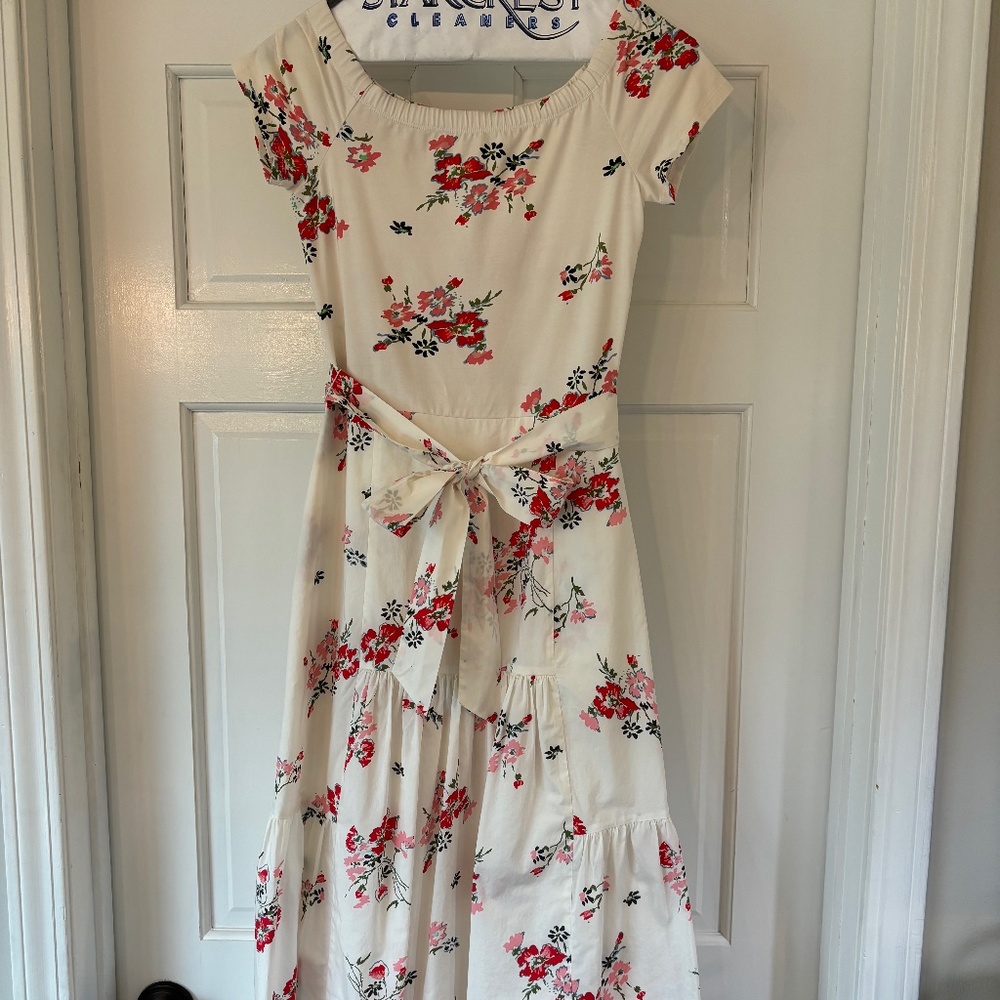 Rebecca Taylor Pink and Red Floral Midi dress – belted